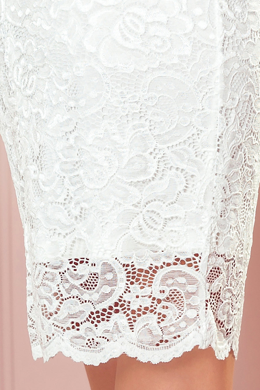 Numoco 170-11 Lace dress with long sleeves and a neckline - ECRU-4