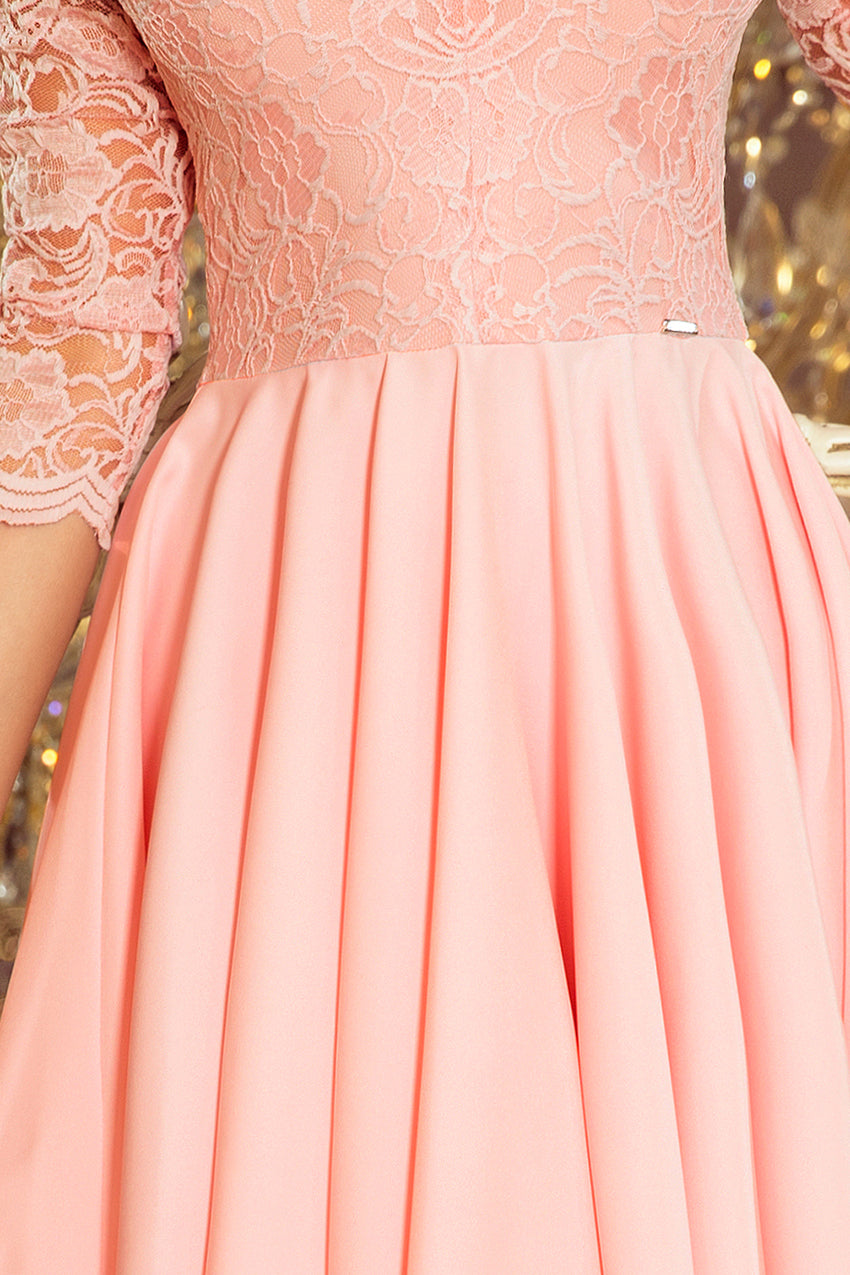 Numoco 210-7 NICOLLE - dress with longer back with lace neckline - pastel pink-5