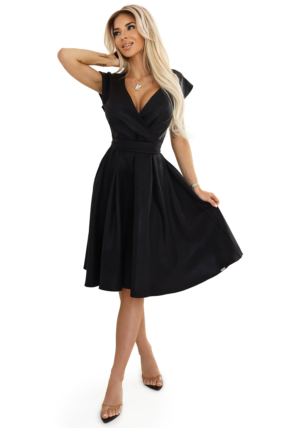 Numoco 348-10 SCARLETT flared dress with a neckline - black with glitter-7