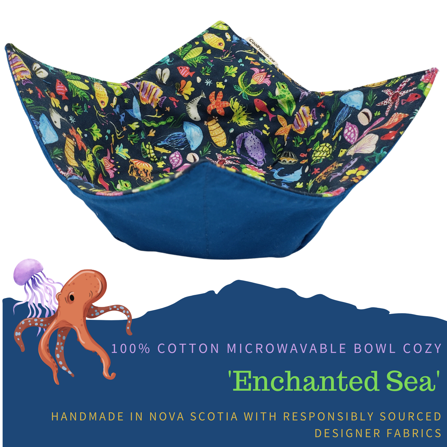 100% Cotton Microwavable Bowl Cozy - Enchanted Sea-0