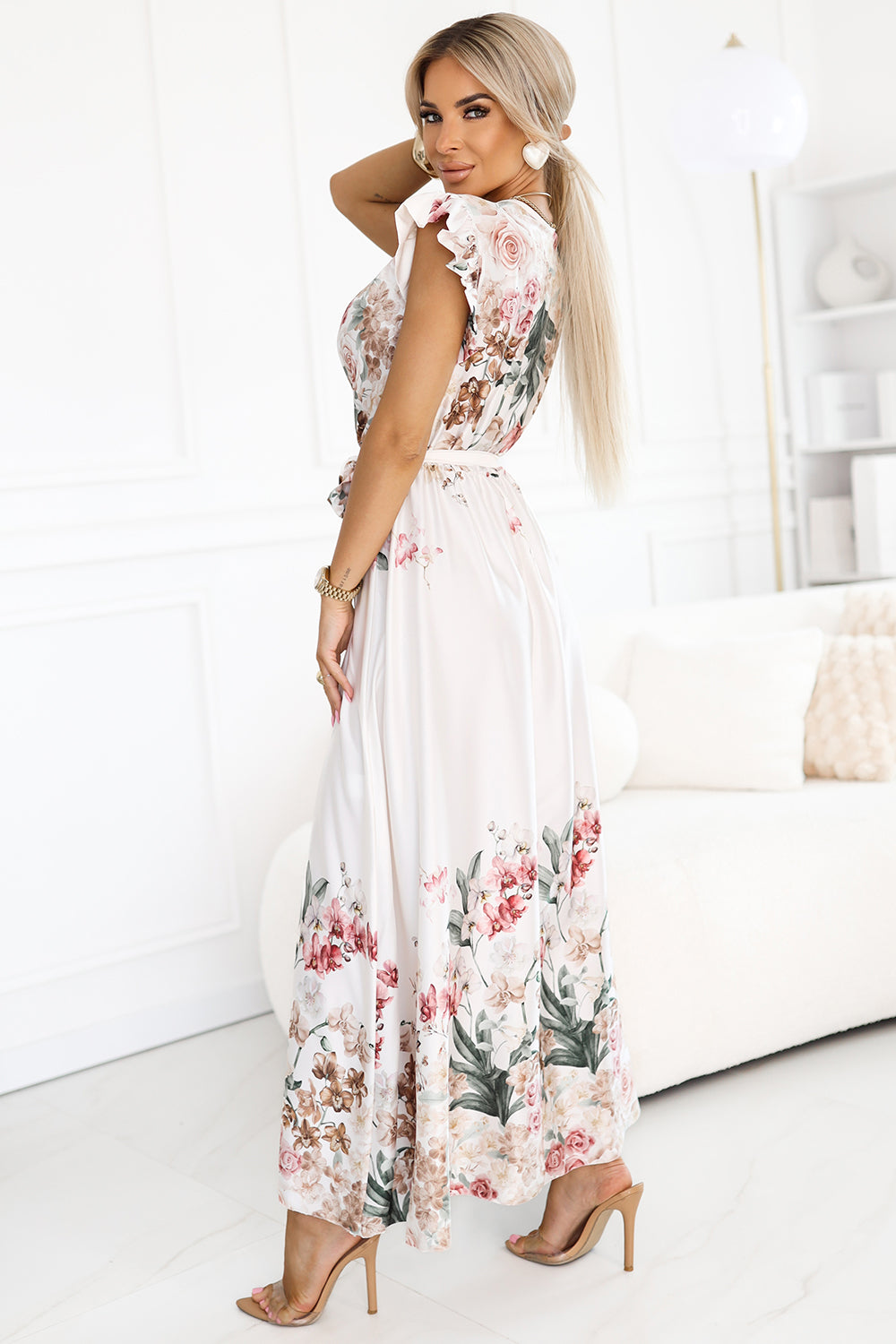 Numoco Basic 609-1 Satin maxi dress with plunging neckline and floral ombre – boho elegance-2